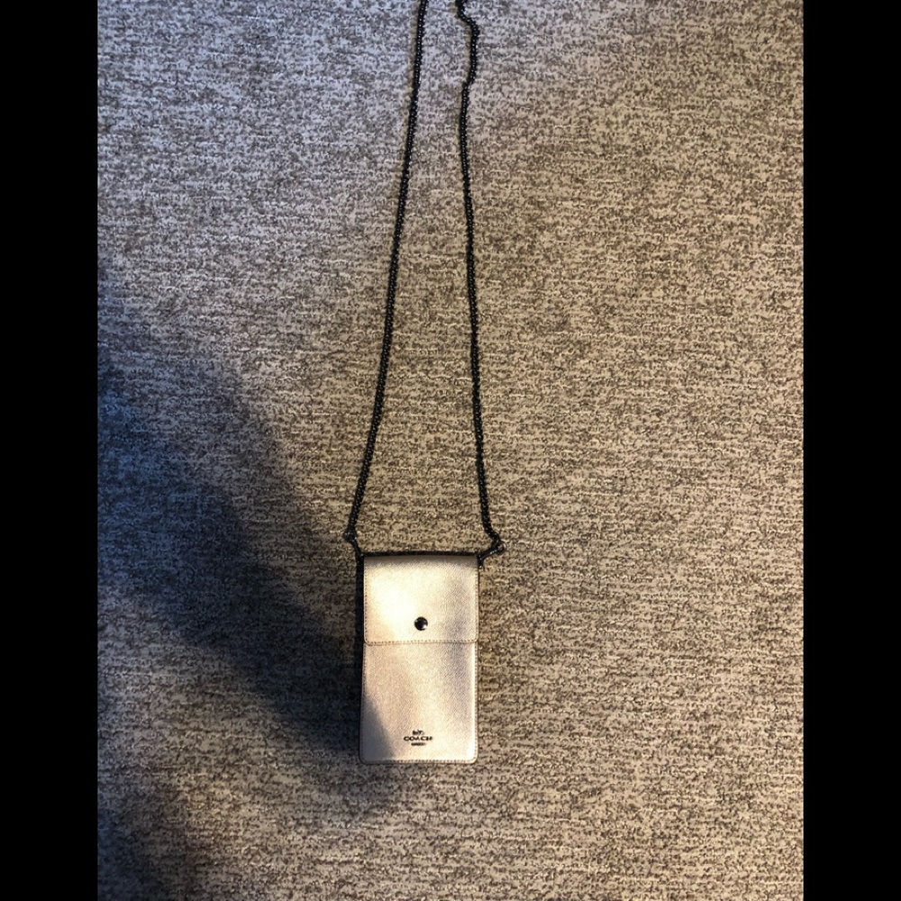 NEW Coach Silver Metallic Phone Crossbody